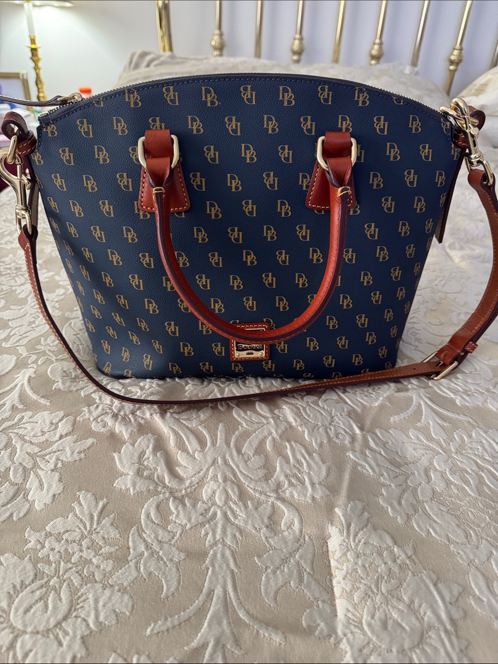 Dooney & Bourke Navy/Pecan DB Monogram Dome Satchel